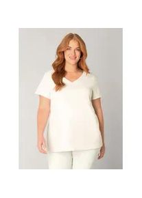 V-Shirt Base Level Curvy "Lilly", Damen, Gr. 48, sand, Single Jersey, Obermaterial: 75% Polyamid, 25% Elasthan, bequem h&uuml;ftbedeckend, V-Ausschnitt, Shirts, mit Stretch