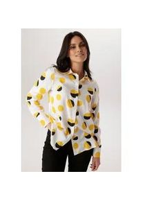 Hemdbluse Aniston SELECTED, Damen, Gr. 44, wei&szlig;, gelb, schwarz, Web, Obermaterial: 100% Viskose, bedruckt, gemustert, gepunktet, figurumspielend Po-bedeckend, 1-Knopf-Manschette, Blusen Hemdbluse, im trendigen und farbharmonischen Kreisverlauf - NEUE KOLLEKTION