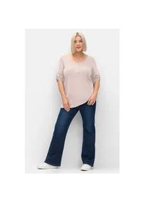 3/4-Arm-Shirt sheego "3/4-Arm-Shirt", Damen, Gr. 48/50, hellros&eacute;, 100% Baumwolle, unifarben, Rundhals, Shirts 3/4-Arm-Shirt