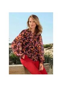 Schlupfbluse GOLDNER "Kurzgr&ouml;&szlig;e Chiffon-Bluse, semitransparente &Auml;rmel", Damen, Gr. 22, rot (rot, gemustert), Obermaterial: 100% Polyester PES., Blusen Schlupfbluse, Bindeb&auml;ndchen