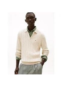 Polokragenpullover Tommy Hilfiger "CLASSIC COTTON CABLE", Herren, Gr. XL, heatherot oatmilk, Strick, Obermaterial: 100% Baumwolle, regular fit, Rippb&uuml;ndchen, Pullover, mit Zopfmuster, regular fit