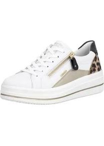 Plateausneaker Remonte, Damen, Gr. 43, wei&szlig;, leo, Leder, Lederimitat, Schuhe Plateausneaker, Freizeitschuh, Halbschuh, Schn&uuml;rschuh mit Soft-Einlage