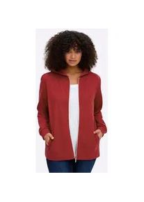 Shirtjacke sheego "Sweatjacke", Damen, Gr. 48/50, rot (kirsche), 50% Baumwolle, 50% Polyester, unifarben, Shirts Shirtjacke