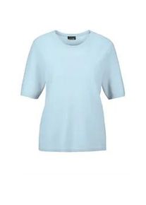 Kurzarmpullover GOLDNER "Kurzgr&ouml;&szlig;e Kaschmir-Halbarmpullover mit Rundhals", Damen, Gr. 24, blau (hellblau), Obermaterial: 100% Kaschmir WS., Rippe, Pullover, Aufwendig in Form gestrickt