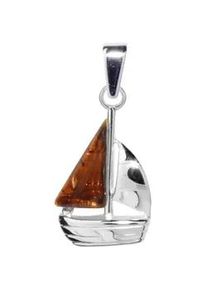 Kettenanh&auml;nger OSTSEE-SCHMUCK "- Schiffchen - Silber 925/000 - Bernstein" Gr. 24, silber (silber 925, silberfarben, wei&szlig;), Schmuckanh&auml;nger, Damen, Silber 925 (Sterlingsilber), Kettenanh&auml;nger