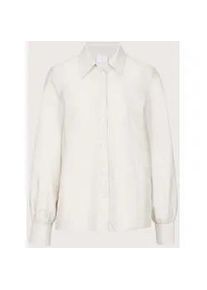 Madeleine Mode Langarmbluse MADELEINE "Hemdbluse Glanzbluse mit Hemdkragen", Damen, Gr. 48, wei&szlig; (wollwei&szlig;), Obermaterial: 80% Viskose CV. 20% Polyamid PA., Modern, figurumspielend, Blusen, Bluse mit Kr&auml;uslung am &Auml;rmelsaum