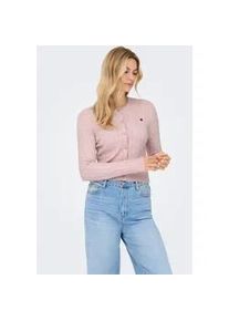 Strickjacke Only "ONLKATIA LS CABLE BUTTON CARDIGAN CC KNT", Damen, Gr. M, burnished lila detail:mel, true rot heart emb, dtm button, Strick, Obermaterial: 50% Viskose, 27% Nylon, 23% Polyester, unifarben, regular fit normal, Rundhals, Strickjacken Strickjacke