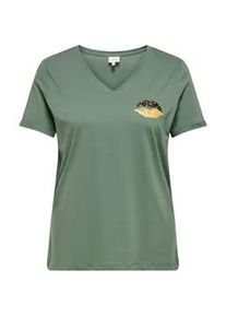 Kurzarmshirt Only CARMAKOMA "CARBEA LIFE SS V-NECK TEE", Damen, Gr. L, laurel wreath print:lip, Jersey, Obermaterial: 100% Baumwolle, bedruckt, regular fit normal, V-Ausschnitt, Shirts, Baumwolle, regular fit