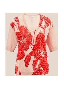 Madeleine Mode Longpullover MADELEINE "Pullover Pullover mit Bl&uuml;tenprint", Damen, Gr. 38, rot (koralle, ros&eacute;), Obermaterial: 60% Viskose CV. 40% Baumwolle CO., Modern, normal, Pullover Longpullover