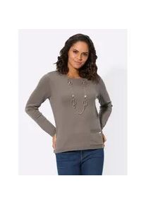 Rundhalspullover Casual Looks "Pullover", Damen, Gr. 46, grau (taupe), 50% Wolle, 30% Baumwolle, 20% Polyamid, unifarben, Pullover Rundhalspullover