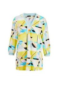 Tunika GOLDNER "Viskose-Tunika mit 3/4-Arm und multicolorem Druck", Damen, Gr. 50, schwarz (gelb, schwarz, gemustert), Obermaterial: 100% Viskose CV., Casual, B&uuml;ndchen, Tuniken, mit dekorativen Streifenblenden