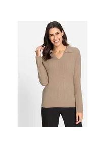 Polokragenpullover Inspirationen "Polopullover", Damen, Gr. 40, beige, 45% Viskose, 37% Wolle, 15% Polyamid, 3% Kaschmir, unifarben, Pullover