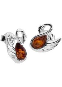 Paar Ohrstecker OSTSEE-SCHMUCK "- Schwan - Silber 925/000 - Bernstein" Gr. 11, silber (silber 925, silberfarben, wei&szlig;), Ohrringe, Damen, Silber 925 (Sterlingsilber)
