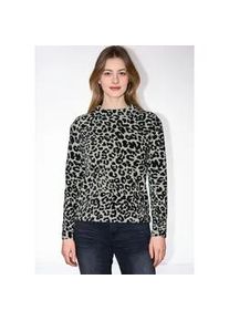 Langarmshirt STREET ONE STUDIO, Damen, Gr. 44, schwarz, Web, 75% Baumwolle, 20% Polyester, 5% Elasthan, normal normal, hoch geschlossener Ausschnitt, abgesteppt, Shirts Langarmshirt, im Leo Design