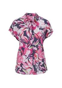 Hemdbluse GOLDNER "Kurzgr&ouml;&szlig;e Sommerliche Bluse mit Blumenmuster", Damen, Gr. 23, pink (pink, marine, gemustert), Obermaterial: 100% Viskose CV., Gerade, Blusen Hemdbluse, Schlitze in der Seitennaht