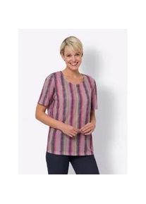 Kurzarmshirt Classic Basics "Druck-Shirt", Damen, Gr. 46, lila (pink, limone, bedruckt), 100% Polyester, gemustert, gestreift, mehrfarbig, Rundhals, Shirts