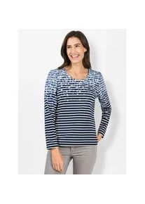 Langarmshirt Inspirationen "Shirt", Damen, Gr. 48, blau (marine, bedruckt), 50% Baumwolle, 50% Polyester, bedruckt, gebl&uuml;mt, gemustert, gestreift, mehrfarbig, Rundhals, Shirts Langarmshirt