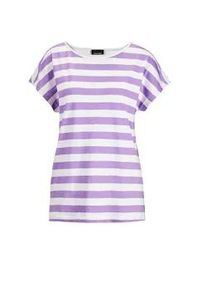 Kurzarmshirt GOLDNER "Kurzgr&ouml;&szlig;e Modisches Blockstreifen-Oberteil", Damen, Gr. 19, lila (lila, wei&szlig;, geringelt), Obermaterial: 95% Baumwolle CO. 5% Elasthan EL., Basic, gerade, Gerade, Shirts, Verl&auml;ngertes R&uuml;ckenteil