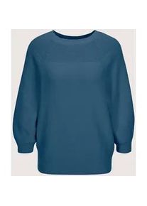 Madeleine Mode Longpullover MADELEINE "Strickpullover Zeitloser Baumwollpullover mit Perlfang-Muster", Damen, Gr. 34, blau (tintenblau), Obermaterial: 100% Baumwolle CO., Modern, Pullover Longpullover, weite &Auml;rmel