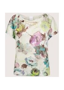 Madeleine Mode Longpullover MADELEINE "Pullover Pullover mit Unikat-Druck", Damen, Gr. 34, wei&szlig; (wollwei&szlig;, hellt&uuml;rkis, multicolor), Obermaterial: 71% Polyester PES. 29% Viskose CV., Modern, normal, Pullover Longpullover