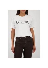 T-Shirt monari "Shirt Schrift", Damen, Gr. 44, off, wei&szlig;, Web, Obermaterial: 50% Baumwolle, 50% Modal, unifarben, regular fit taillenbedeckt, Rundhals, eingesetzt abgesteppte Kante, Shirts T-Shirt, Regular fit mit Schmuckdetails