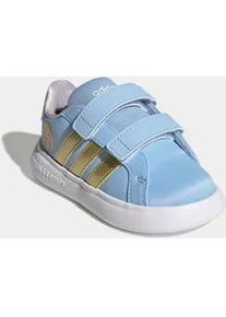 Klettschuh Adidas SPORTSWEAR "Adidas DISNEY FROZEN GRAND COURT 3.0 F&Uuml;R BABYS UND KLEINKINDER", Kinder, Gr. 27, glow blau, gold metallic, ice lavender, Synthetik, Textil, Schuhe Klettschuh, Frozen, f&uuml;r Kinder