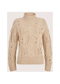 Madeleine Mode Longpullover MADELEINE "Strickpullover Eleganter Wollpullover mit Zopfmuster", Damen, Gr. 40/42, beige (beige, wollwei&szlig;, melange), Obermaterial: 90% Schurwolle WV. 10% Kaschmir WS., Modern, Pullover Longpullover, Allover-Zopfmuster