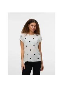 V&eacute;ro Moda Kurzarmshirt VERO MODA "VMAVA SS TOP MULTI AOP NOOS", Damen, Gr. M, snow wei&szlig; aop:navy blazer hearts, Jersey, Obermaterial: 95% Lyocell, 5% Elasthan, bedruckt, regular fit normal, Rundhals, Shirts, Materialmix, regular fit