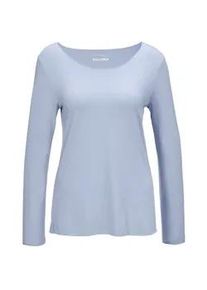 Longpullover GOLDNER "Kurzgr&ouml;&szlig;e Langarmshirt mit tonaler Zierkante", Damen, Gr. 25, blau (hellblau), Obermaterial: 90% Viskose CV. 10% Elasthan EL., Sonstiges, Pullover Longpullover, Ohne