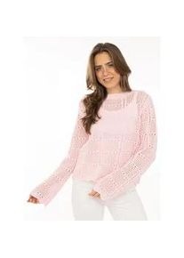 Strickpullover Zwillingsherz "Lochstrick", Damen, Gr. S/M, pink, Strick, Obermaterial: 60% Baumwolle, 40% Polyacryl, Pullover Strickpullover, mit Lockstrickmotiv