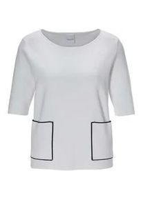 Madeleine Mode Longpullover MADELEINE "Strickpullover Eleganter Viskosepullover mit Rundhals", Damen, Gr. 34, wei&szlig; (wei&szlig;, schwarz), Obermaterial: 65% Viskose CV. 35% Polyamid PA., Modern, normal, Pullover Longpullover