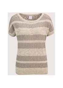 Madeleine Mode Longpullover MADELEINE "Pullover Kurzarm-Pullover mit Glanz-Effekt", Damen, Gr. 36/38, gold (berber, cappuccino, gold), Obermaterial: 89% Baumwolle CO. 5% Polyester PES. 3% metallisierte Fasern MTF. 2% Polyamid PA. 1% sonstige Fasern AF., Modern, normal, Pullover Longpullover