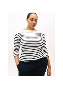 T-Shirt Tommy Hilfiger Curve "CRV SLIM CODY BOAT-NK 3/4SLV", Damen, Gr. 52, ecru, schwarz night navy stripe, Single Jersey, Obermaterial: 100% Baumwolle, gestreift, slim fit normal, U-Boot-Ausschnitt, eng abgerundeter Saum, Shirts T-Shirt, in Gro&szlig;en Gr&ouml;&szlig;en, 3/4 &Auml;rmel, Logostickerei