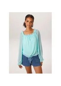 Schlupfbluse Aniston CASUAL, Damen, Gr. 36, aqua, Chiffon, Obermaterial: 100% Polyester, Strukturmuster, transparent, unifarben, l&auml;ssig geschnitten h&uuml;ftlang, Carmenausschnitt, Raglan&auml;rmel R&uuml;schen, Blusen Schlupfbluse, aus strukturiertem Chiffon - NEUE KOLLEKTION