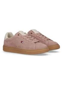 Sneaker Tommy Hilfiger, Damen, Gr. 35, beige, wei&szlig;, Leder, Textil, Schuhe Sneaker, Retro Sneaker, Schn&uuml;rschuh, Halbschuh, Freizeitschuh mit Logo