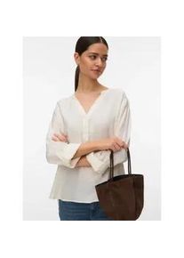 V&eacute;ro Moda Blusenshirt VERO MODA "VMKAJA LS V-NECK FOLD-UP TOP WVN", Damen, Gr. L, snow wei&szlig;, Jersey, Obermaterial: 83% Viskose, 17% Nylon, unifarben, regular fit normal, V-Ausschnitt, Shirts Blusenshirt, mit Raglan-&Auml;rmeln