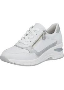 Keilsneaker Rieker, Damen, Gr. 42, wei&szlig;, silberfarben, Leder, unifarben mit Farbeinsatz, Schuhe, Halbschuh, Freizeitschuh, Schn&uuml;rschuh in schmaler Form