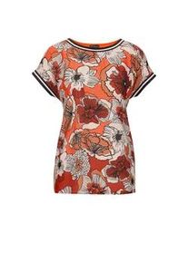 Kurzarmbluse GOLDNER "Kurzgr&ouml;&szlig;e Kurzarm Oberteil mit floralem Design", Damen, Gr. 23, orange (pfirsich, gemustert), Obermaterial: 100% Polyester PES., gerade, keine/nicht relevant, Blusen, Alloverdruck