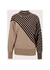 Madeleine Mode Longpullover MADELEINE "Feinstrickpullover Feinstrickpullover mit Streifenmuster", Damen, Gr. 34, schwarz (caramel, schwarz), Obermaterial: 55% Schurwolle WV. 45% Baumwolle CO (CMIA)., Modern, normal, Pullover Longpullover, Kontrast-Ringel