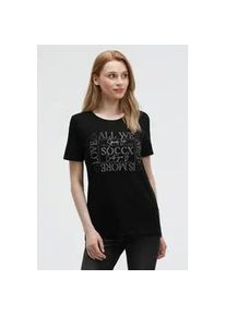 Rundhalsshirt SOCCX, Damen, Gr. XS, schwarz, Single Jersey, Material: 100% Baumwolle, Glitzermuster, bedruckt, slim fit normal, Rundhals, eingesetzt gerader Abschluss, Shirts Rundhalsshirt, aus Baumwolle