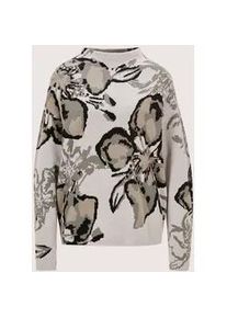 Madeleine Mode Langarmshirt MADELEINE "Sweatshirt Langarm Pullover mit floralem Muster", Damen, Gr. 40, grau (silbergrau, multicolor), Obermaterial: 95% Baumwolle CO. 5% Elasthan EL., Modern, Shirts Langarmshirt, Sweatshirt mit Strasssteinen