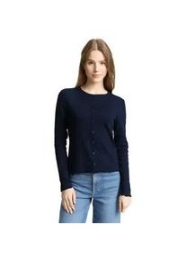 Langarmshirt Tom Tailor DENIM, Damen, Gr. L, sky captain blau, Web, Obermaterial: 95% Baumwolle, 5% Elasthan, unifarben, regular fit normal, Rundhals, gewellter Abschluss, Shirts Langarmshirt, mit gewelltem Abschluss