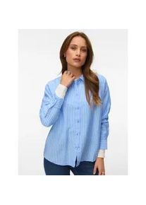V&eacute;ro Moda Hemdbluse VERO MODA "VMKAJA LS SHIRT WVN", Damen, Gr. XS, vista blau stripes:sandra, Obermaterial: 83% Viskose, 17% Nylon, gestreift, regular fit, Blusen Hemdbluse, mit Streifen