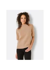 Kurzarmpullover CREATION L PREMIUM "Merino-Kaschmir-Pullover", Damen, Gr. 38, gelb (camel, meliert), 80% Schurwolle, 20% Kaschmir, unifarben, Pullover