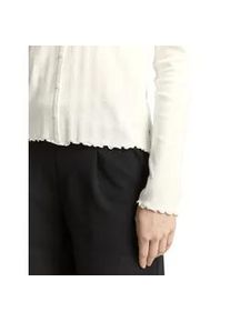 Langarmshirt Tom Tailor DENIM, Damen, Gr. XL, sanftes wei&szlig;, Web, Obermaterial: 95% Baumwolle, 5% Elasthan, unifarben, regular fit normal, Rundhals, gewellter Abschluss, Shirts Langarmshirt, mit gewelltem Abschluss