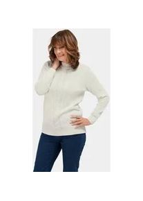 Rundhalspullover GOLDNER "Stehkragenpullover im Zopfstrick", Damen, Gr. 40, wei&szlig; (cremewei&szlig;), Obermaterial: 50% Baumwolle CO. 50% Polyacryl PAN., gerade, Pullover Rundhalspullover, hoher Baumwollanteil