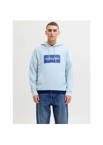Jack & Jones Kapuzensweatshirt JACK & JONES "JJCOLE PRINT SWEAT HOOD UNB", Herren, Gr. M, celestial blau, angeraute Sweatware, Obermaterial: 60% Baumwolle, 40% Polyester, bedruckt, regular fit, Rippb&uuml;ndchen, Sweatshirts