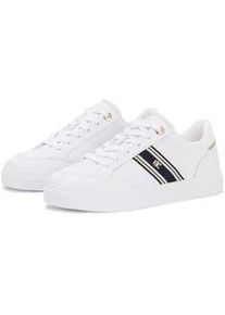 Plateausneaker Tommy Hilfiger "TH CHIC CUPSOLE WEBBING", Damen, Gr. 40, wei&szlig;, Leder, Textil, Schuhe Plateausneaker, Freizeitschuh, Halbschuh, Schn&uuml;rschuh mit Kontrast-Textilstreifen