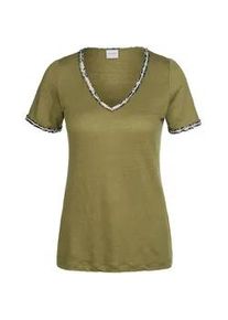 Madeleine Mode Kurzarmshirt MADELEINE "Shirt Kurzarm-Shirt aus Leinen", Damen, Gr. 42, gr&uuml;n (khaki, multicolor), Obermaterial: 100% Leinen LI., Modern, figurumspielend, Shirts