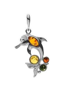 Kettenanh&auml;nger OSTSEE-SCHMUCK "- Delphin - Silber 925/000 - Bernstein" Gr. 39, silber (silber 925, silberfarben, wei&szlig;), Schmuckanh&auml;nger, Damen, Silber 925 (Sterlingsilber), Kettenanh&auml;nger